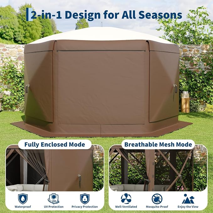 11.5x11.5FT 6-Sided Pop Up Gazebo Tent，One-Push Setup Canopy Tent - Image 3