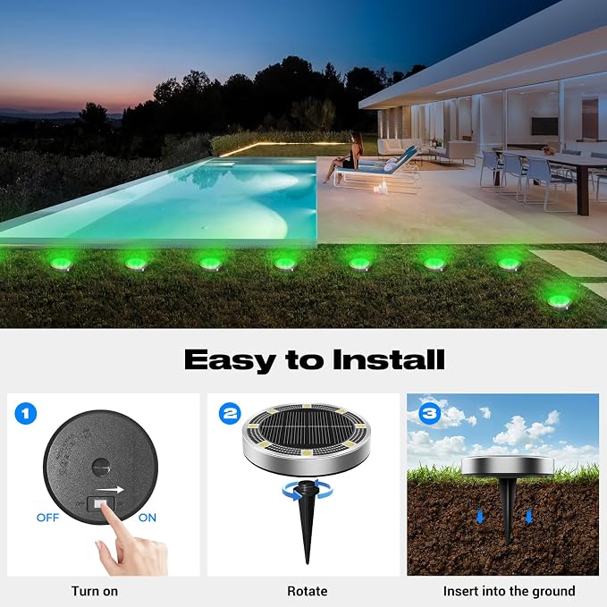 Peasur Mini Solar Ground Lights Outdoor, 4 Pack Flat Solar Powered Disc Lights - Image 4