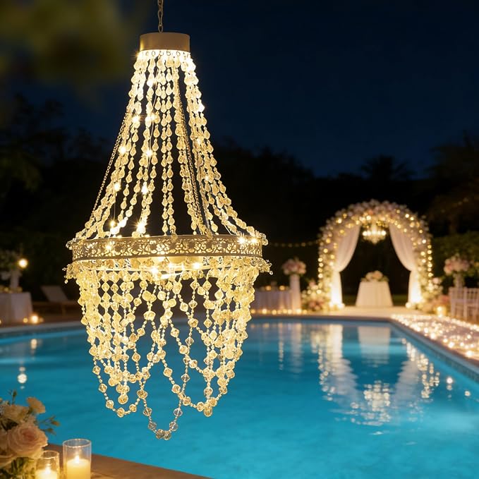Solar Hanging Acrylic Crystal Chandelier Outdoor Garden Decorative Lights - Image 3
