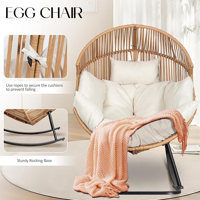 JAMFLY Egg Chair Rocking Chairs, Wicker Patio Chair Oversized Lounger Chair - Image 5