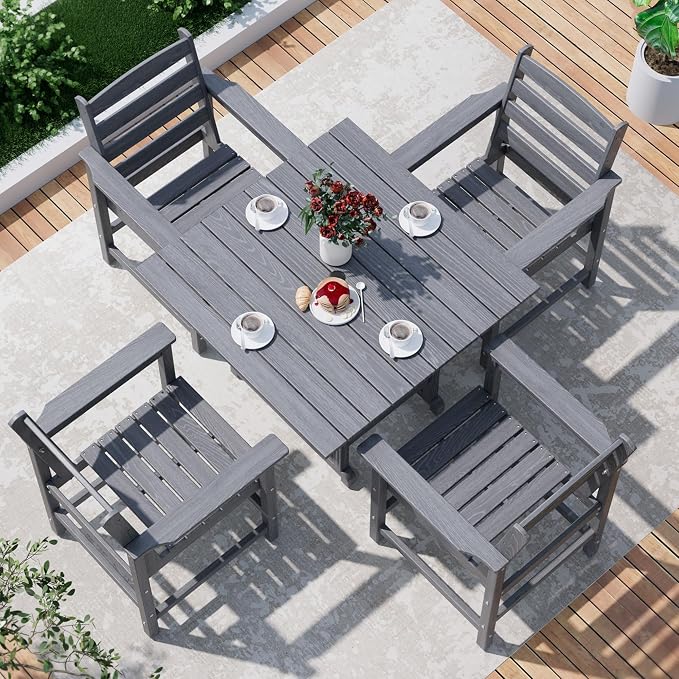Outdoor HDPE Dining Table Set, 5-Piece All-Weather HDPE Outdoor Table and Chairs - Image 9