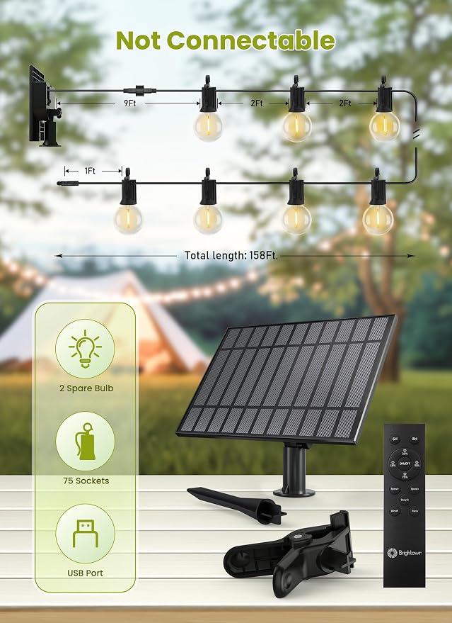Brightown 158FT Solar String Lights Outdoor Waterproof - Image 5