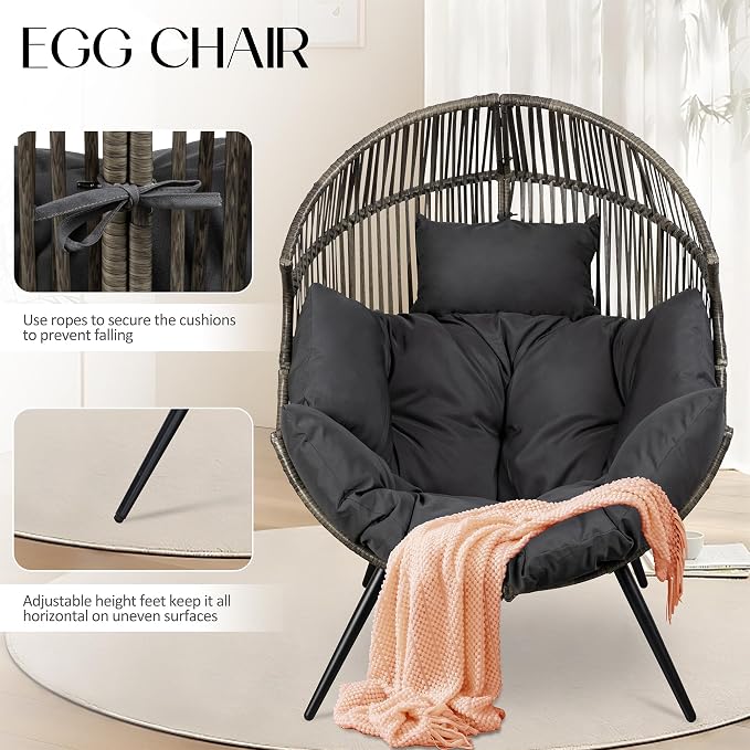 JAMFLY Egg Chair Wicker Outdoor Chairs, Oversized Patio Chair Oversized Lounger - Image 5
