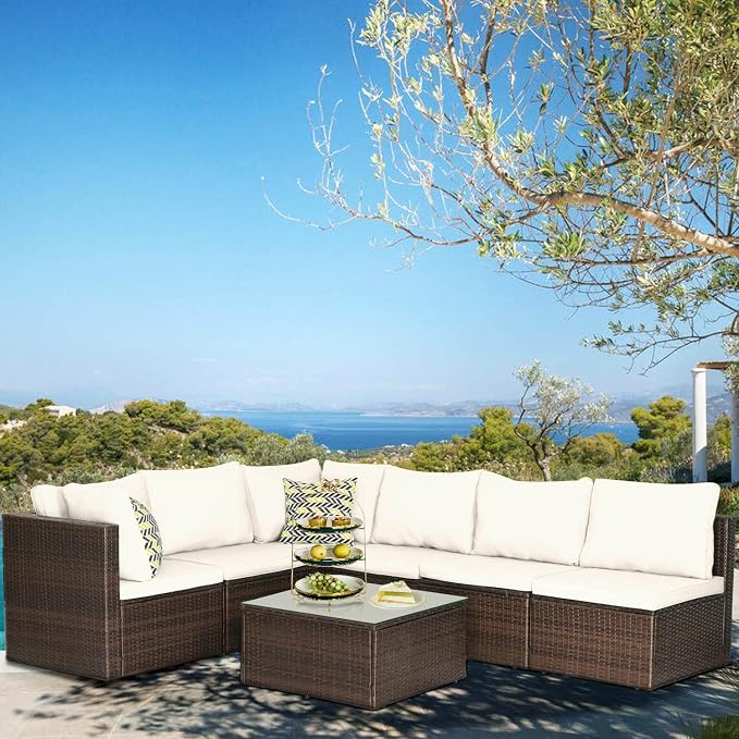 PayLessHere Patio Furniture Set 7 Pieces Outdoor Furniture Wicker Conversation - Image 5