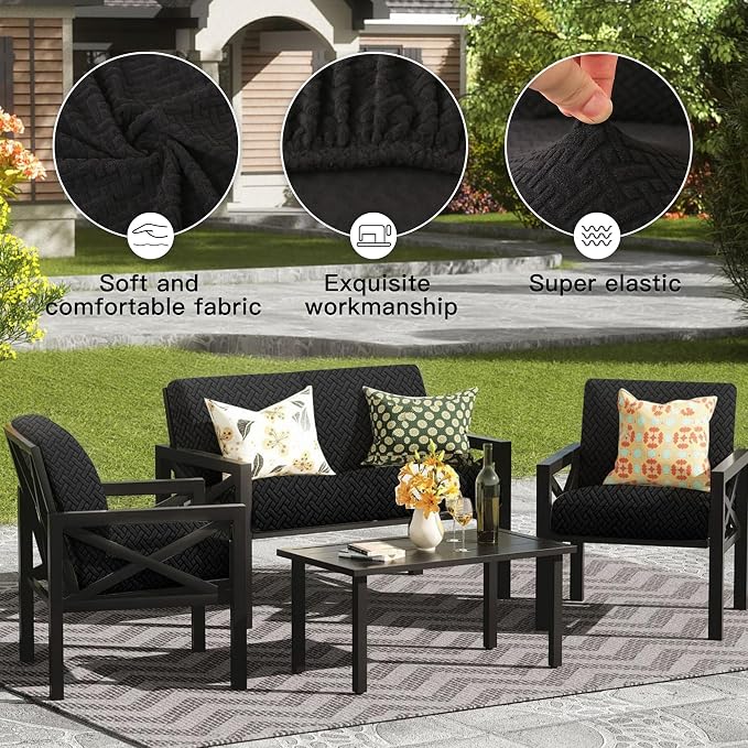 8Pcs Outdoor Cushion Covers, Patio Cushion Covers, Stretch Elastic Slipcovers - Image 4