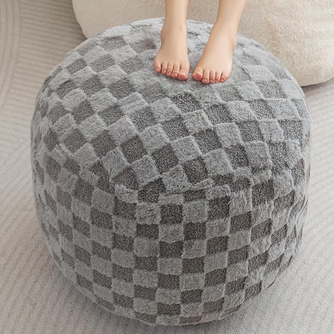 HIGOGOGO Round Stuffed Pouf Ottoman, Plaid Poufs by HIGOGOGO