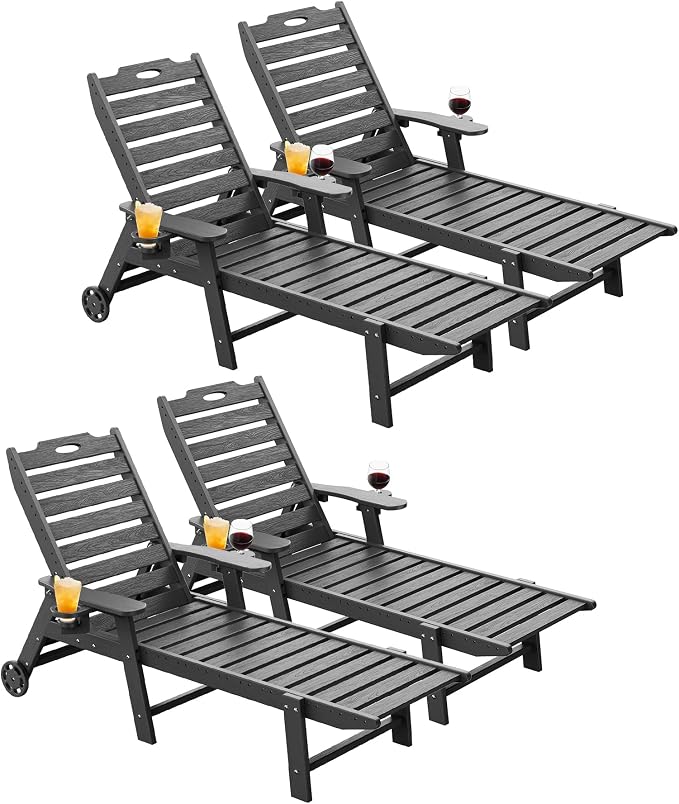 Carauci Lounge Chair Outdoor Set of 4, HDPE Chaise Lounge by Carauci