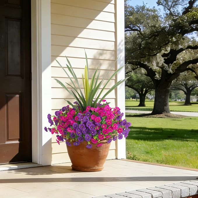 Artificial Flowers for Outdoors Fake Plants Outside, 12 Bundles Silk Morning - Image 6