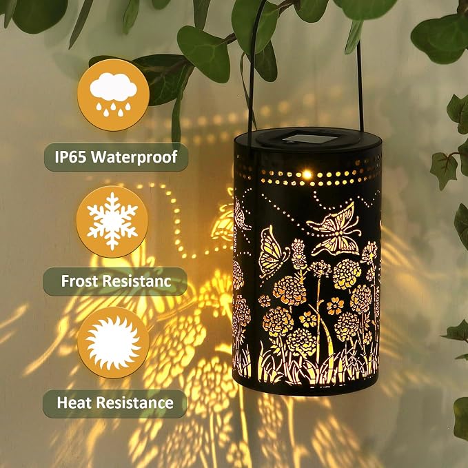 Butterfly Solar Lanterns Outdoor Waterproof, Metal Hanging Lantern - Image 3