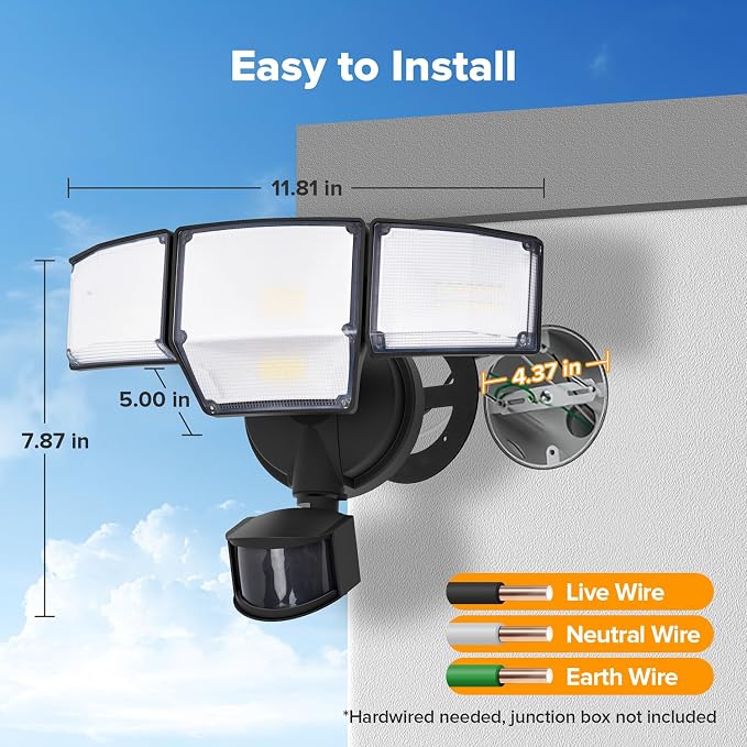 LUTEC 80W 9000LM LED Security Light Hardwire Motion Sensor Outdoor Lights - Image 8