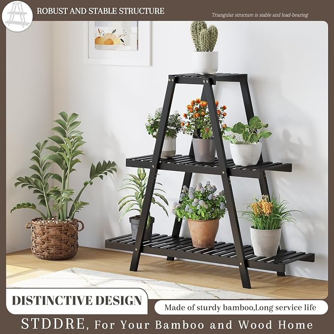 Plant Stand For Indoor Outdoor Tiered Plant Shelf 3 Tier 8 Potted Bamboo Flower - Image 6