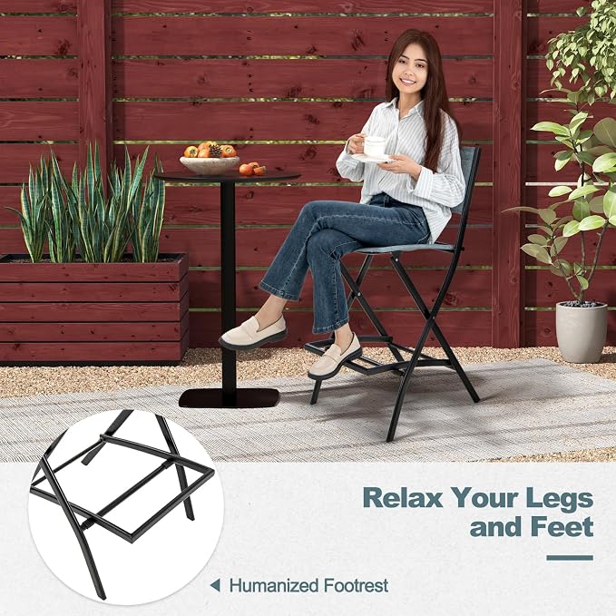 Giantex Folding Patio Bar Chairs Set of 2, Outdoor Counter Height Bar Stools - Image 6