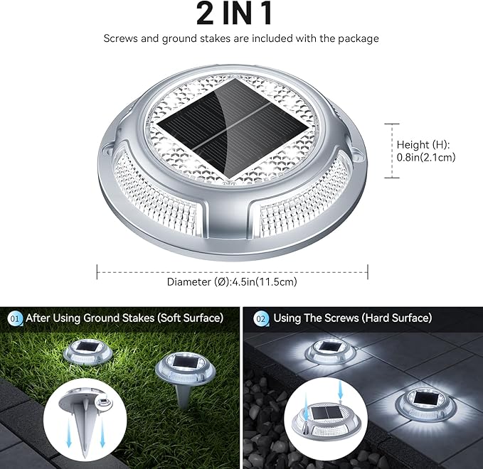 Solar Driveway Lights, 2 Pack Heavy Duty Driveway Lights Solar Powered 2 Color - Image 6