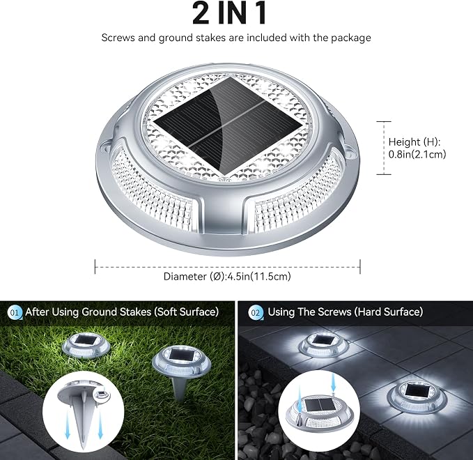 Solar Driveway Lights, 4 Pack Heavy Duty Driveway Lights Solar Powered 2 Color - Image 6