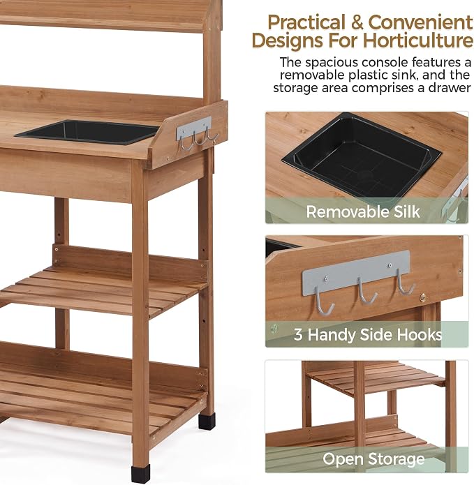 Topeakmart 45.2x17.7x47.6'' Potting Benches Outdoor Garden Potting Table Work - Image 4