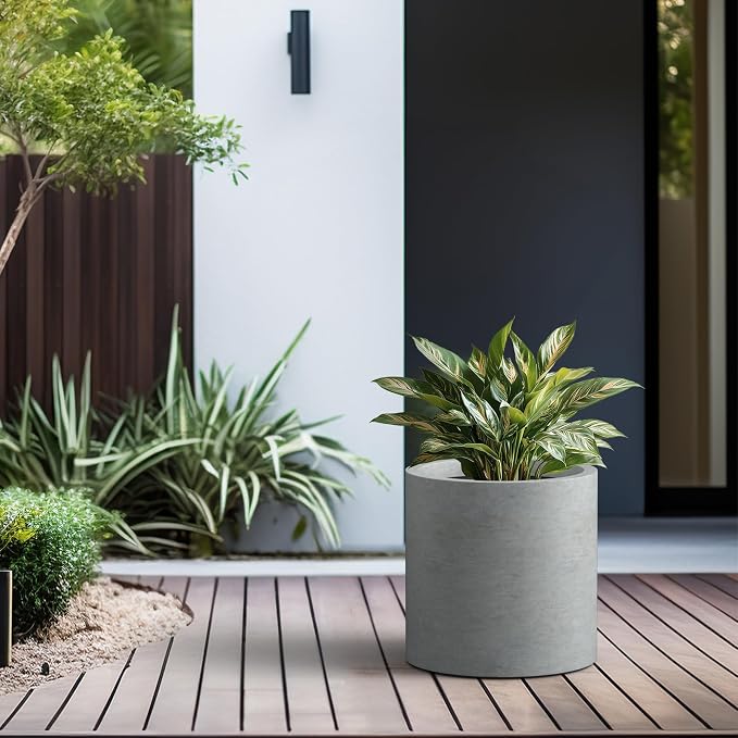 Kante 15.7" Dia Round Concrete Planter, Modern Style Large Cylindrical Plant Pot - Image 5