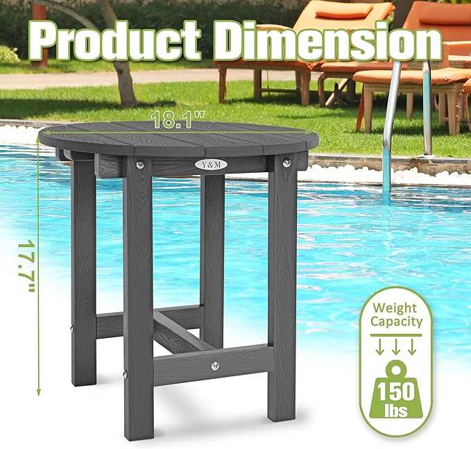Y&M Outdoor Side Table, Waterproof Four-Legged Round Entryway End Table - Image 5