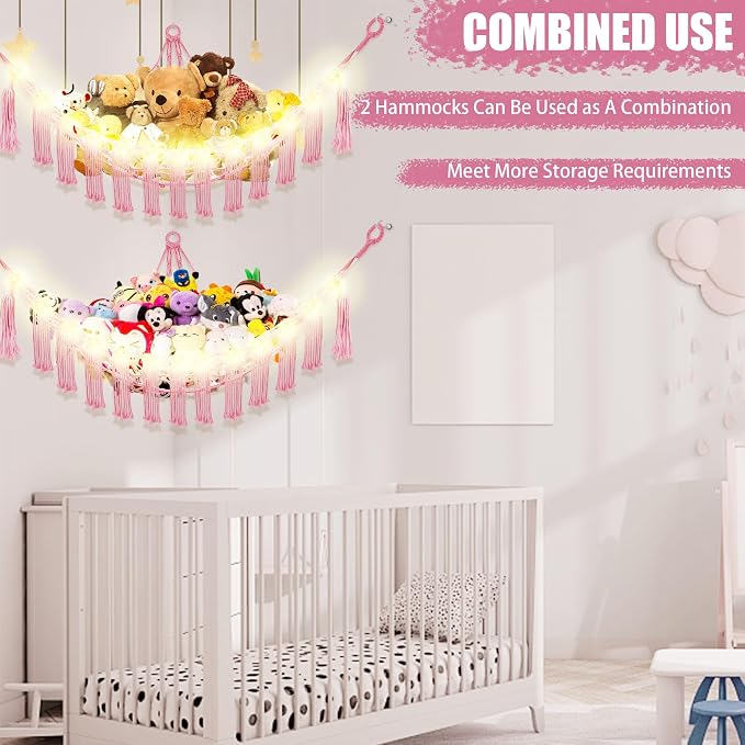 Stuffed Animal Hammock with LED Light, Large Stuffed Animals Storage Corner - Image 8