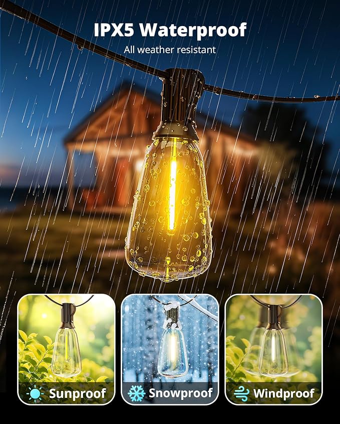 VIPAR Outdoor String Lights 60FT LED Patio Lights LED Waterproof - Image 6