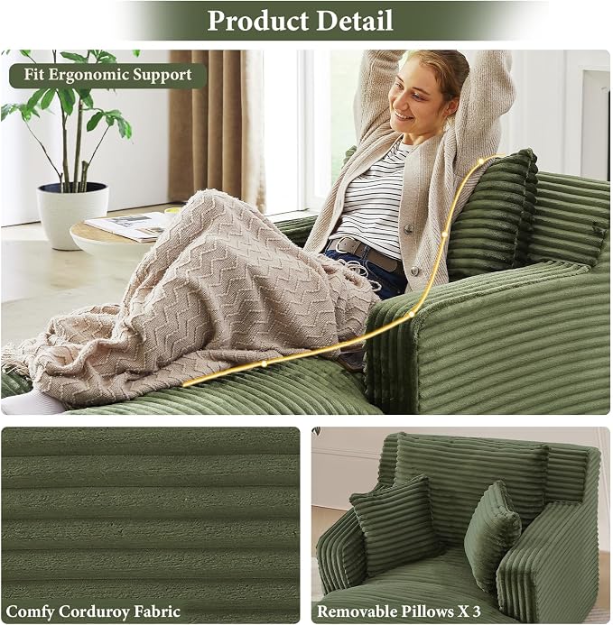 65.4" Chaise Lounge Chair Indoor, Oversized Boneless Couch Comfy Upholstered - Image 5