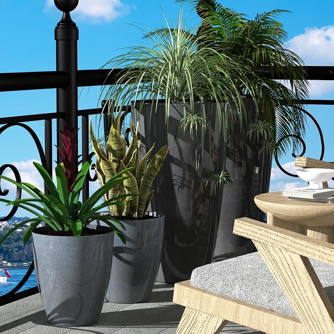 QCQHDU 10 inch Tall Planters for Indoor & Outdoor Plants, 2 Pack Sturdy - Image 6