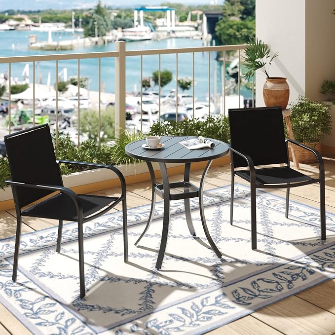3-Piece Outdoor Dining Set, Small Metal Bistro Table - Image 2