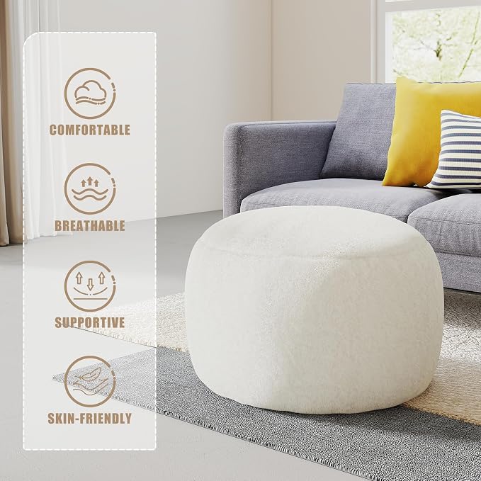 Round Pouf Ottoman Foot Rest, 29 X 18Inch Floor Poufs Footstool, A Round Modern - Image 7