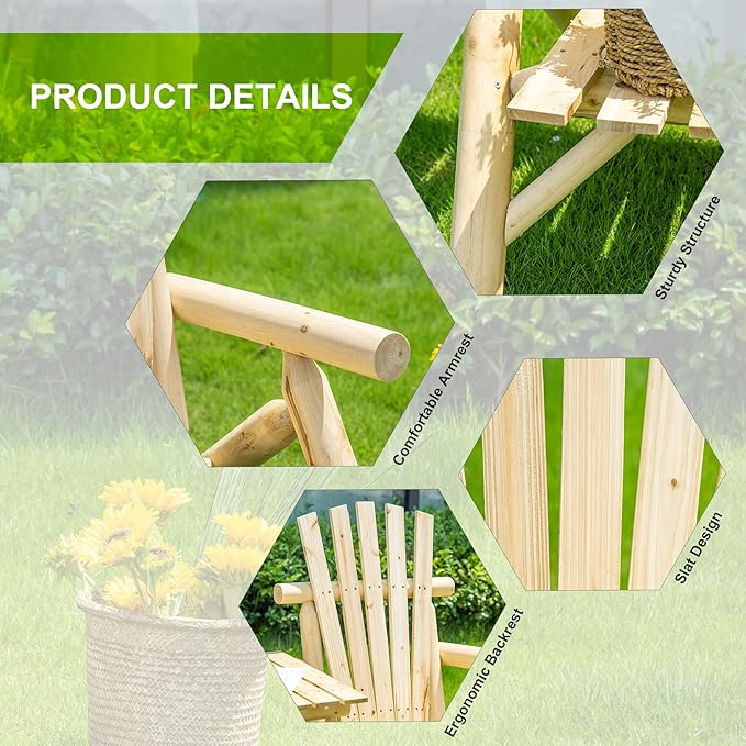 Outsunny 2-Seat Wooden Adirondack Chair, Patio Bench - Image 4