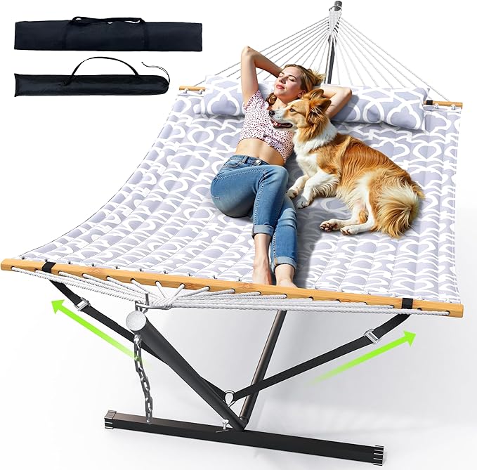 Double Hammock with Stand for Outdoor, Heavy Duty Portable Hammock with by ANAGOO
