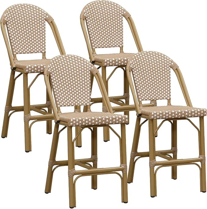 PURPLE LEAF Outdoor Counter Height Bar Stools Set of 4 26'' French Bar Height by PURPLELEAF
