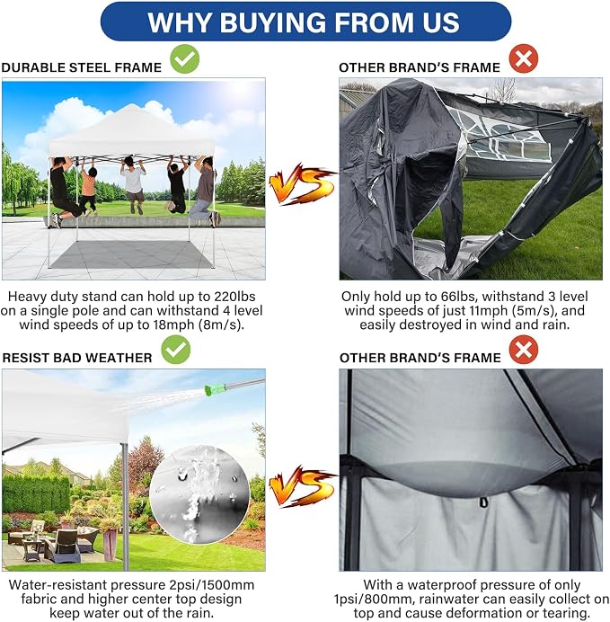 COBIZI 10x10 Pop up Canopy Tent Heavy Duty Without Sidewalls, Easy Set-up - Image 4