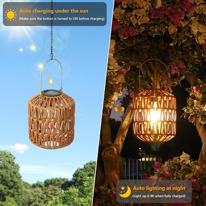Rattan Solar Lights, 4 Pack Solar Lanterns Outdoor Waterproof, Outdoor Lights - Image 4