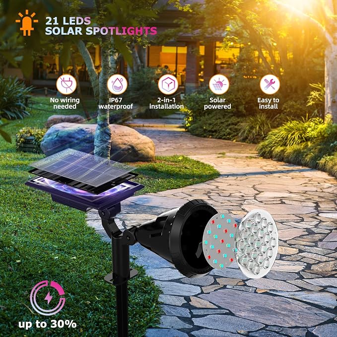 Solar Color Spot Lights Outdoor, 21 LEDs Color Changing Outdoor Lights - Image 2