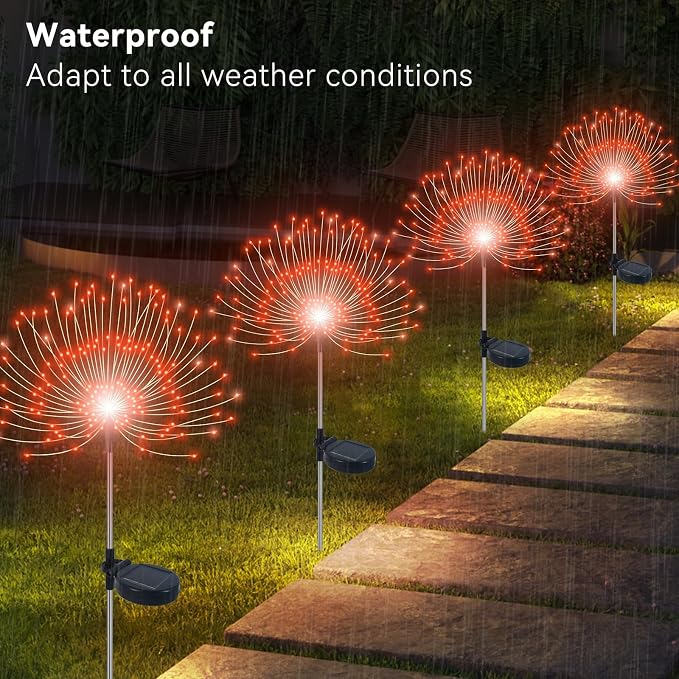 Solar Garden Lights Outdoor Waterproof, 2 Pack 120 LED Solar Firework Lights - Image 3