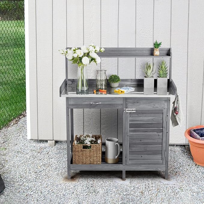 Yaheetech Outdoor Potting Bench Table, Garden Workstation w/Metal - Image 8