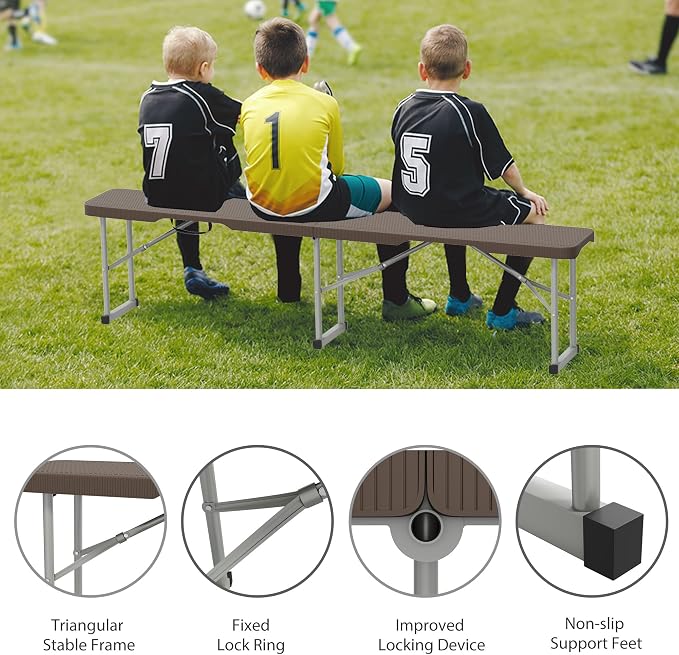6ft Plastic Folding Bench with Carrying Handle & Lock, Portable Outdoor Bench - Image 5