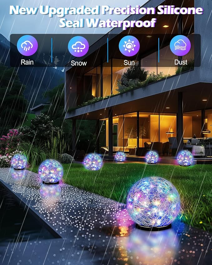 Coroor Garden Solar Ball Lights Outdoor Waterproof, 50 LED Cracked Glass Globe - Image 4