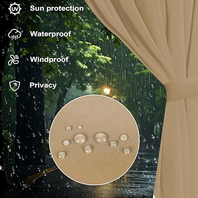 slashome 12'x14' Gazebo Curtains Outdoor Waterproof, Khaki Universal - Image 3
