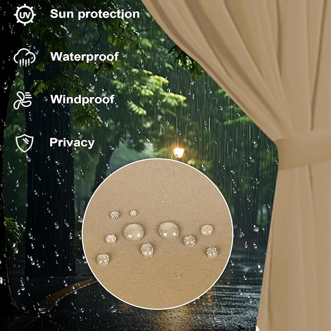 slashome 10'x10' Gazebo Curtains Outdoor Waterproof, Khaki Universal - Image 4