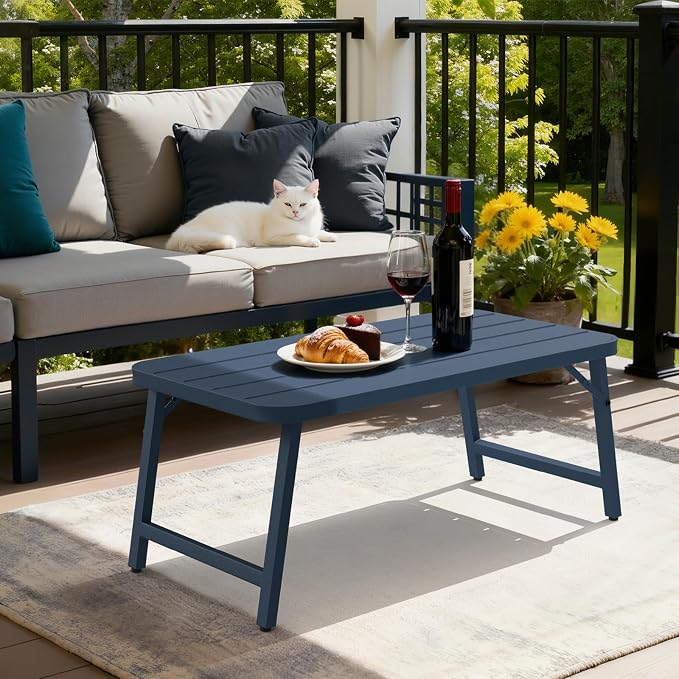 VINGLI Outdoor Folding Coffee Table, Rectangle Drainable Iron Patio Table - Image 7