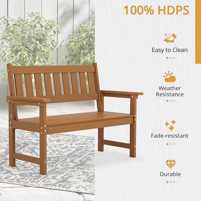 LUE BONA Outdoor Bench, 2-Person HDPS Garden Bench, Outdoor Benches Weatherproof - Image 6