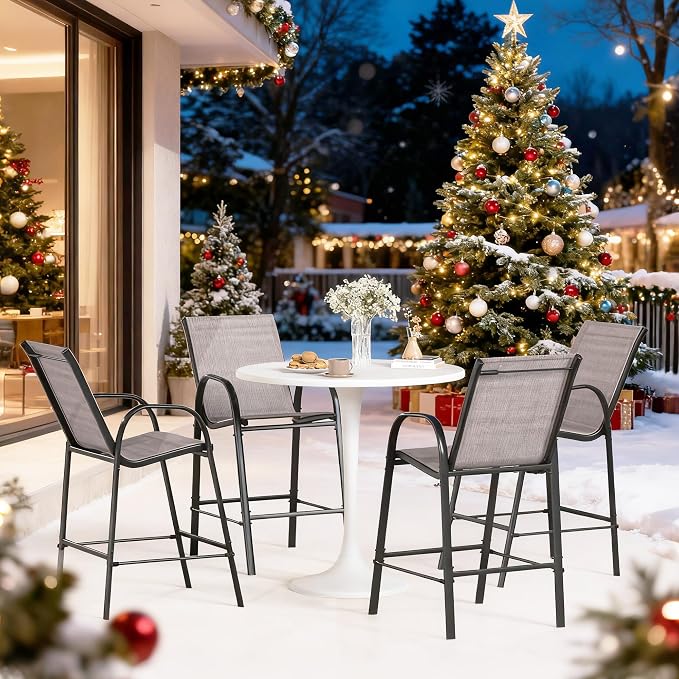 HOMREST Outdoor Bar Height Stools Set of 4, High Back Patio Chairs - Image 2