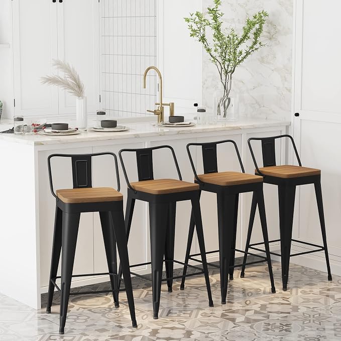 WENTMENT Metal Bar Stools Set of 4 Counter Height Barstools - Image 6