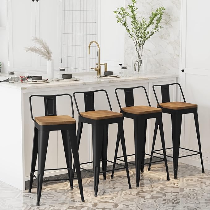 WENTMENT Bar Stools Set of 4 Counter Height Metal Barstools - Image 3