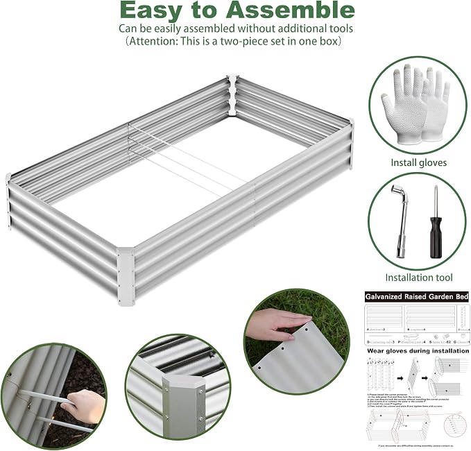 8x4x1ft Galvanized Raised Garden Bed Kit, Galvanized Planter Garden Boxes - Image 4