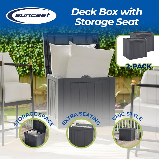 Suncast 2 Pack 22 Gallon Indoor or Outdoor Backyard Patio Small Storage Deck Box - Image 2