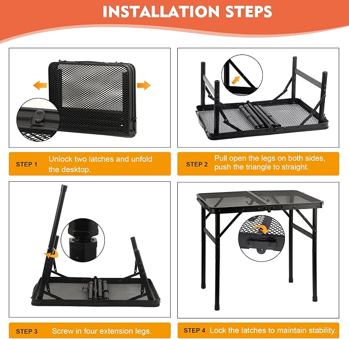 Camping Table with Mesh Desktop, Lightweight & Portable Folding Grill Table - Image 5