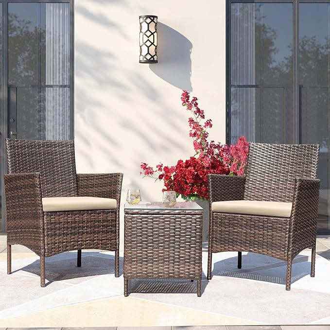 Greesum 3 Pieces Patio Furniture Sets Outdoor PE Rattan Wicker Chairs - Image 2