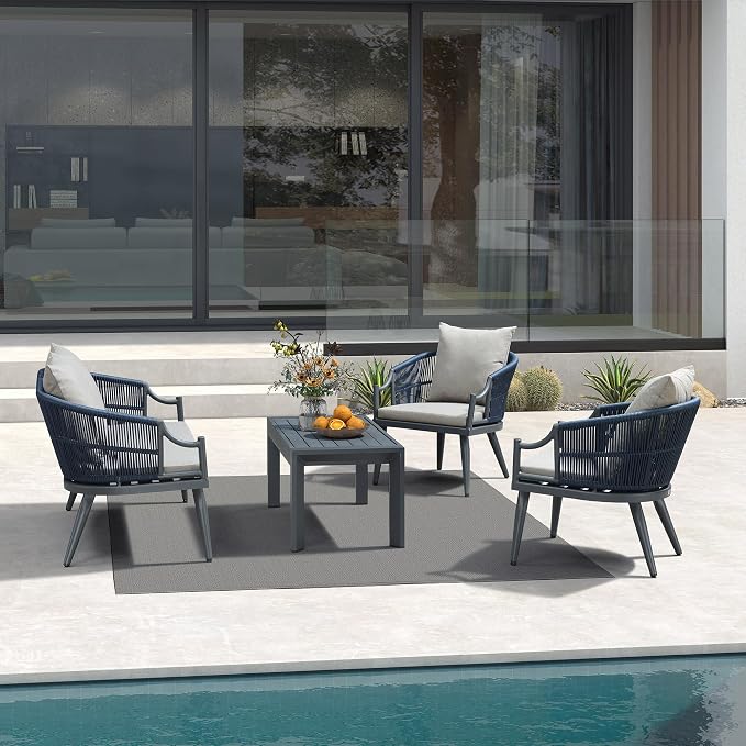PURPLE LEAF 4-Pieces Wicker Patio Conversation Set Outdoor Rattan Sofa Patio - Image 2