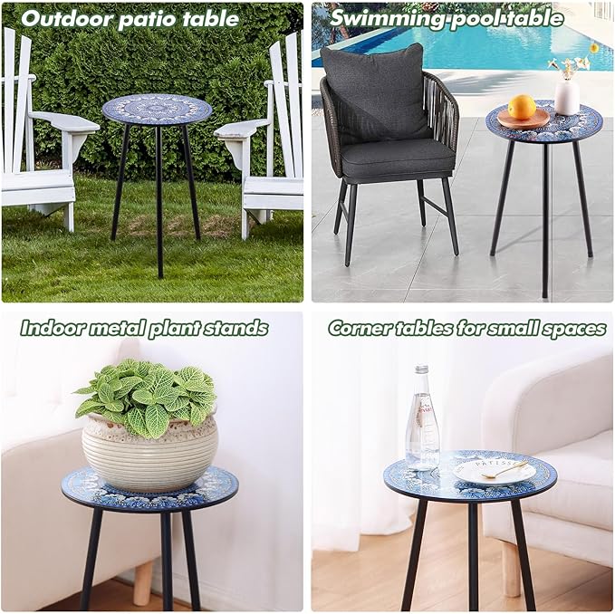 Metal Outdoor Side Tables Set of Two Small Outside Round End Table - Image 6